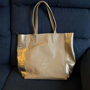 Yosi Samra 100% leather tote bag - gold and tan!
